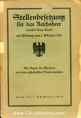 STELLENBESETZUNG FÜR DAS REICHSHEER 1921...