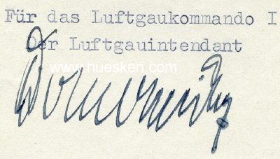 DOMMERNICHT, Friedrich. General-Intendant der Luftwaffe,...