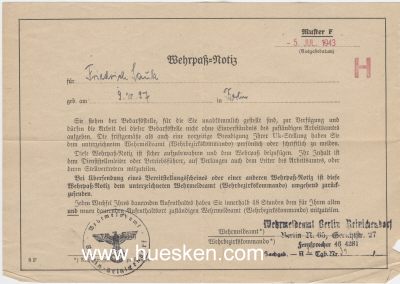 WEHRPASS-NOTIZ Berlin Juli 1943