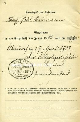Foto 2 : ZITTAU. Arbeitsbuch ausgestellt Zittau 1908 für den...
