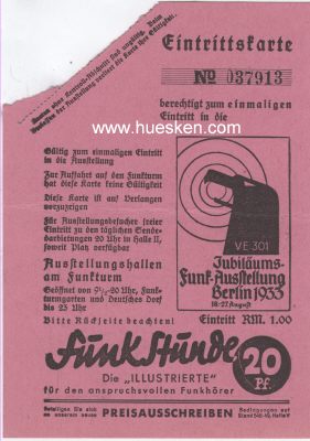 EINTRITTSKARTE zur Jubiläums-Funk-Ausstellung Berlin...