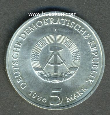 Foto 2 : DEUTSCHE DEMOKRATISCHE REPUBLIK (DDR). 5 Mark 1986...