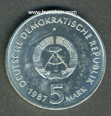 Photo 2 : DEUTSCHE DEMOKRATISCHE REPUBLIK (DDR). 5 Mark 1987 Berlin...