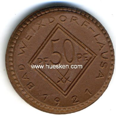 SACHSEN - BAD WEIXDORF-LAUSA. 50 Pfennig 1921. Porzellan,...