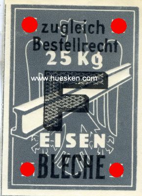 RATIONS-ZUTEILUNGSMARKE '25kg Eisenbleche', 6x4cm.