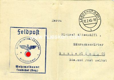 FELDPOST-BRIEFUMSCHLAG 1945 mit formationsorientierten...