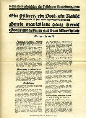 FLUGBLATT 1938 'Heute marschiert ganz Jena! -...