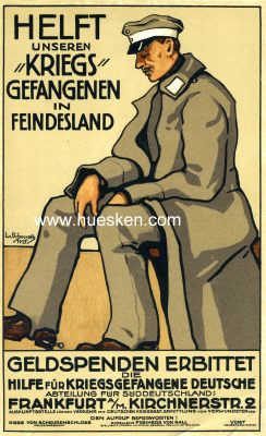 KLEINES FARBPLAKAT 1915 (von Lina von Schauroth) 'Helft...