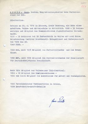 Foto 2 : RIETZ, Hans. DDR-Politiker, Stellvertretener Vorsitzender...