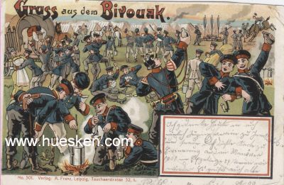 FARB-POSTKARTE 'Gruss aus Bivouak', 1902 gelaufen