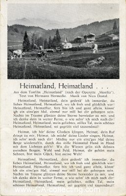 WH-LIEDER-POSTKARTE 'Heimatland, Heimatland'. Verlag...