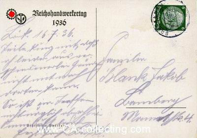 Photo 2 : FARB-POSTKARTE 'Reichshandwerkertag 1936'. 1936 gelaufen.