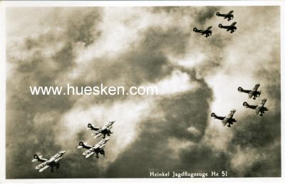 PHOTO-POSTKARTE 'Staffel Heinkel Jagdflugzeuge He 51'.