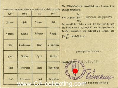 Photo 2 : MITGLIEDSKARTE des Reichskolonialbundes. Ausgestellt...