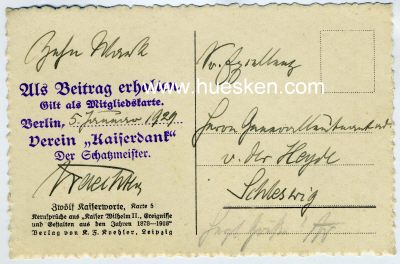 Photo 2 : MITGLIEDSKARTE 'VEREIN KAISERDANK' f.d. Generalleutnant...