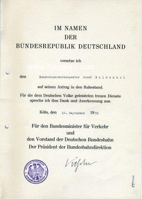 Photo 3 : URKUNDEN-NACHLASS für den Bundesbahn-Oberinspektor...