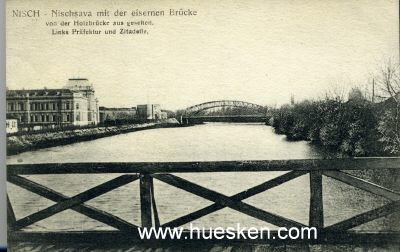 POSTKARTE NISCH. 'Nischsava mit der eisernen Brücke...