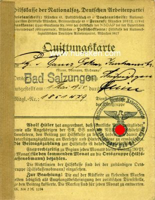 QUITTUNGSKARTE der NSDAP-Hilfskasse, Ortsgruppe Bad...