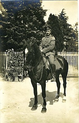PHOTO 13x9cm: Feldgrauer Hornist zu Pferd.