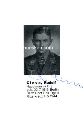 CLEVE, Rudolf. Hauptman der Luftwaffe im Flak-Regiment...
