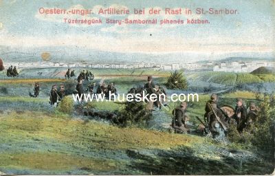 FARB-FELDPOSTKARTE 'Oesterr.-ungar. Artillerie bei der...