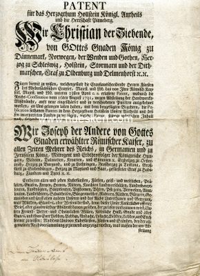 GEDRUCKTES EDIKT 1772 für das Herzogthum Holstein...