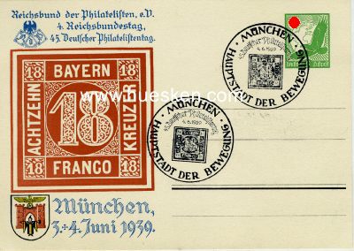 GANZSACHE-POSTKARTE 1939 zum 4. Reichsbundestag 45....