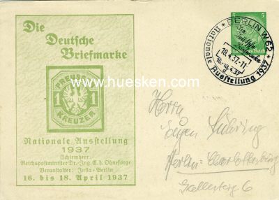 GANZSACHE-POSTKARTE 1937 zur Nationalen...