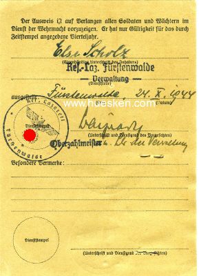 Foto 2 : DIENSTAUSWEIS NR.1 für die Wehrmachts-Angestellte...