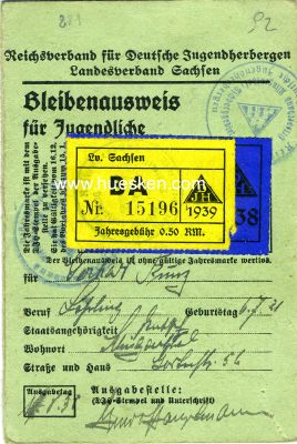 DJH-BLEIBENAUSWEIS FÜR JUGENDLICHE 1939...