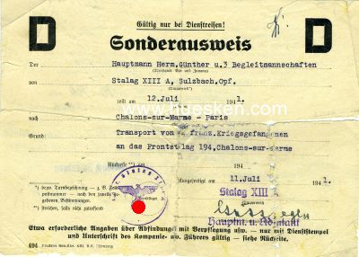 SONDERAUSWEIS D ausgestellt 11. VII. 1941 für den...
