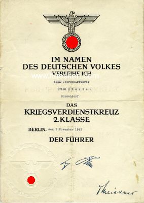 VERLEIHUNGSURKUNDE zum Kriegsverdienstkreuz 2.Klasse...