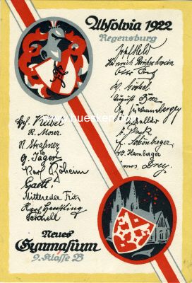 ABSOLVIA REGENSBURG. Farb-Postkarte 1922