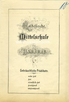 KATHOLISCHE MITTELSCHULE. Zeugnis 1892. 4 Seiten.