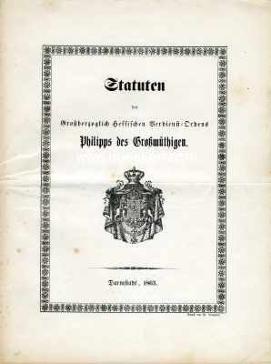 ORDEN PHILIPP DES GROSSMÜTIGEN. Statutenheft 1863....