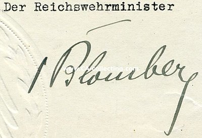 BLOMBERG, Werner von. Generalfeldmarschall des Heeres,...