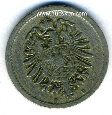 Photo 2 : DEUTSCHES REICH. 5 Pfennig 1889 D, ss.