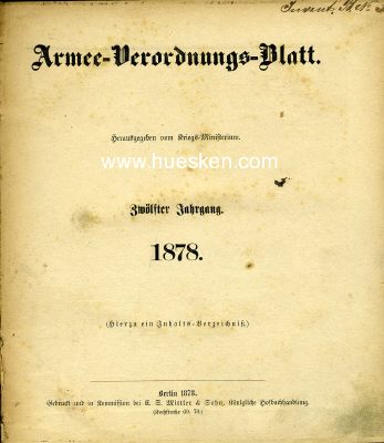 ARMEE-VERORDNUNGS-BLATT 1878. 12.Jahrgang komplett...