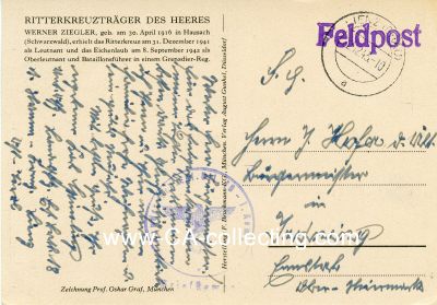 Photo 2 : PROF. GRAF-POSTKARTE Werner Ziegler. 1943 als Feldpost...