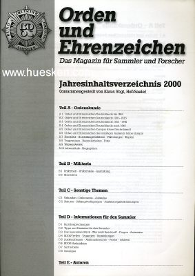 ORDEN UND EHRENZEICHEN. Jahresinhaltsverzeichnis 2000