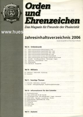 ORDEN UND EHRENZEICHEN. Jahresinhaltsverzeichnis 2006