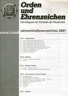 ORDEN UND EHRENZEICHEN. Jahresinhaltsverzeichnis 2007
