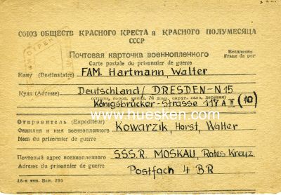 KRIEGSGEFANGENEN-POSTKARTE 1947 des Kriegsgefangenen...