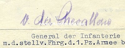 CHEVALLERIE, Kurt von der. General der Infanterie,...