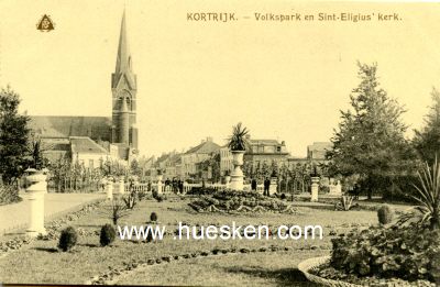 POSTKARTE KORTRIJK. 'Volkspark en Sint-Eligius`kerk'.