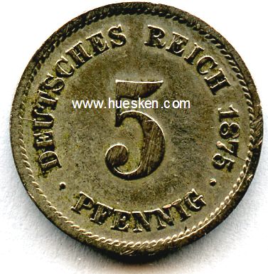 DEUTSCHES REICH. 5 Pfennig 1875 F, ss.