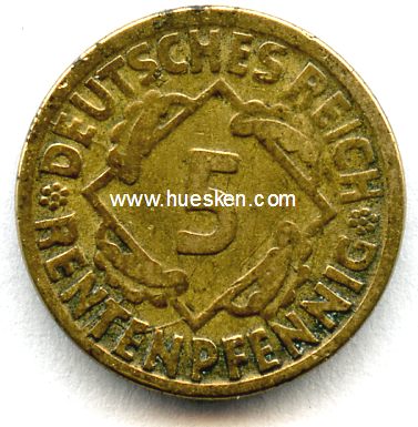 WEIMARER REPUBLIK. 5 Rentenpfennig 1924 D, s.