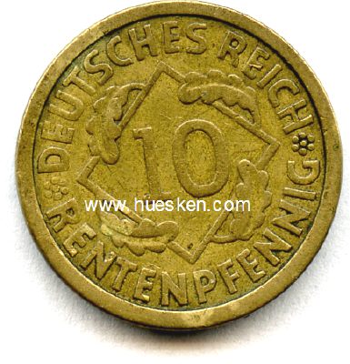 WEIMARER REPUBLIK. 10 Rentenpfennig 1924 J, ss.