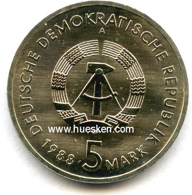 Foto 2 : DEUTSCHE DEMOKRATISCHE REPUBLIK (DDR). 5 Mark 1988 A...