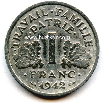 Photo 2 : FRANKREICH -  1 FRANC 1942 Etat Francais Vichy-Regierung....